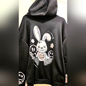 Women's Cozy Rabbit Paw Cartoon Print Hoodie, Size XL